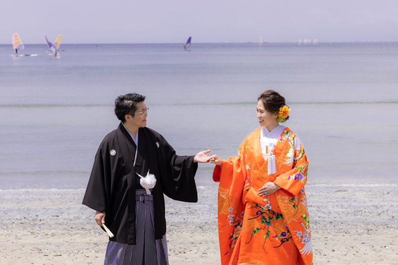 海岸でもお着物で撮影できるんです♪