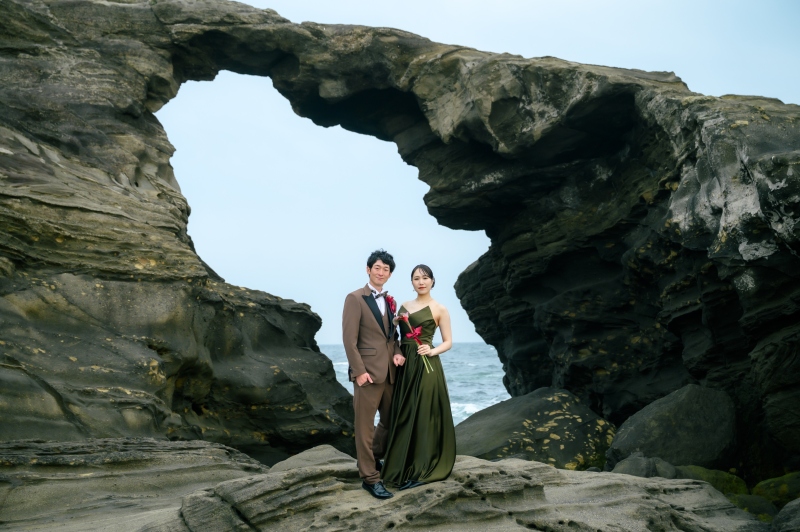 馬の背洞門での撮影