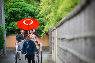 人力車に乗って鎌倉の街並みでのご撮影