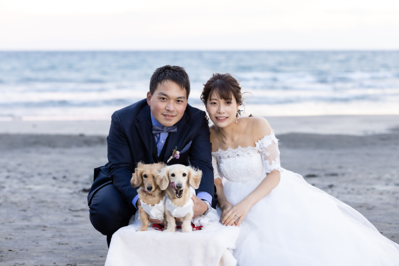 【洋装1着】ペットも大切な家族♪6月撮影★湘南の海で撮影　衣裳差額無し・美容・撮影データ100カット