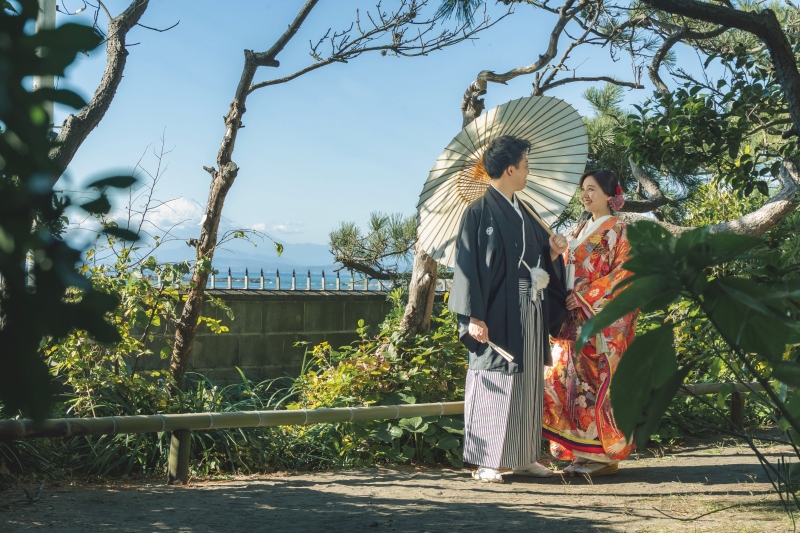【早割★11/1~11/25の期間】海が見える日本庭園と海岸で撮影する 和装壱点プラン 衣裳差額無し・撮影データ130カット付