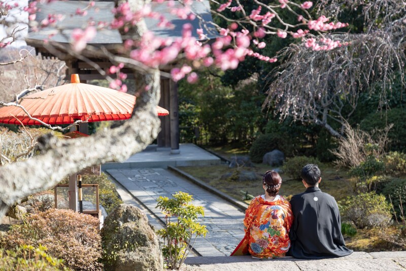 梅が咲く季節；2月撮影　先着１０組様２万円OFF♪鎌倉市内の寺院2ヶ所で撮影★和装弐点プラン　衣裳2着・美容・撮影データ２３０枚