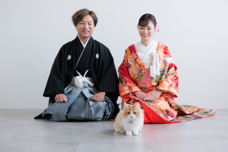 スタジオでも映える赤の色打掛！