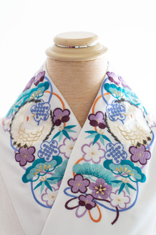 青色松竹梅刺繍半衿