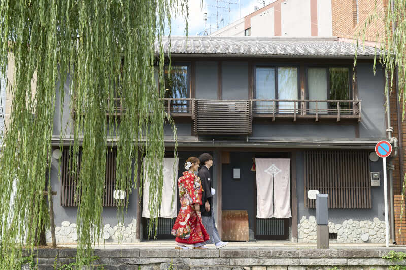 伝統的な町並みで