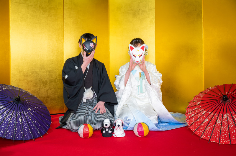 スヌーピーと狐のお面