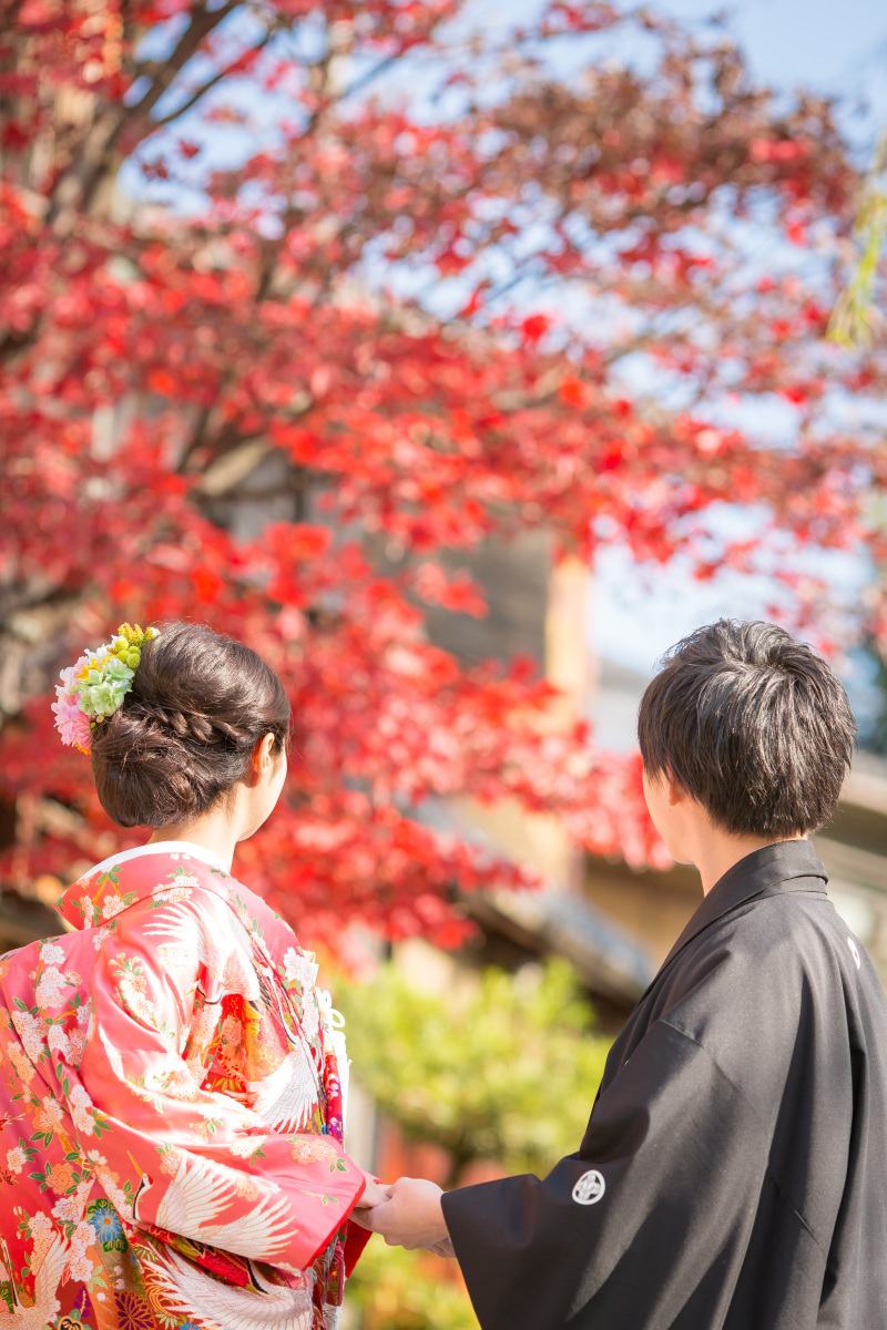 赤い紅葉を振り返って