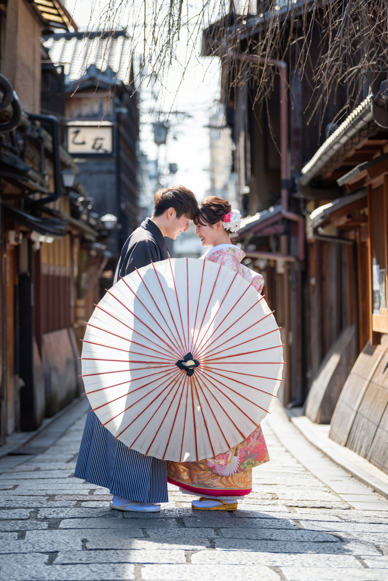 和傘に映るお二人