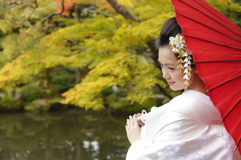 色づく日本庭園で