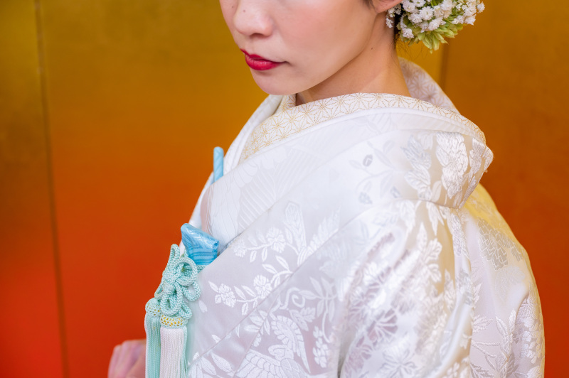 白無垢に合わせた鮮やかな水色の五点セット