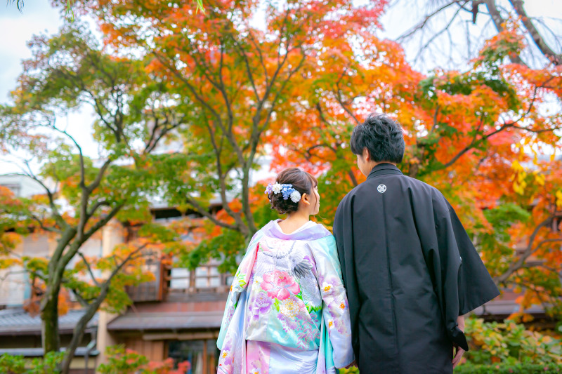 紅葉の祇園で撮影