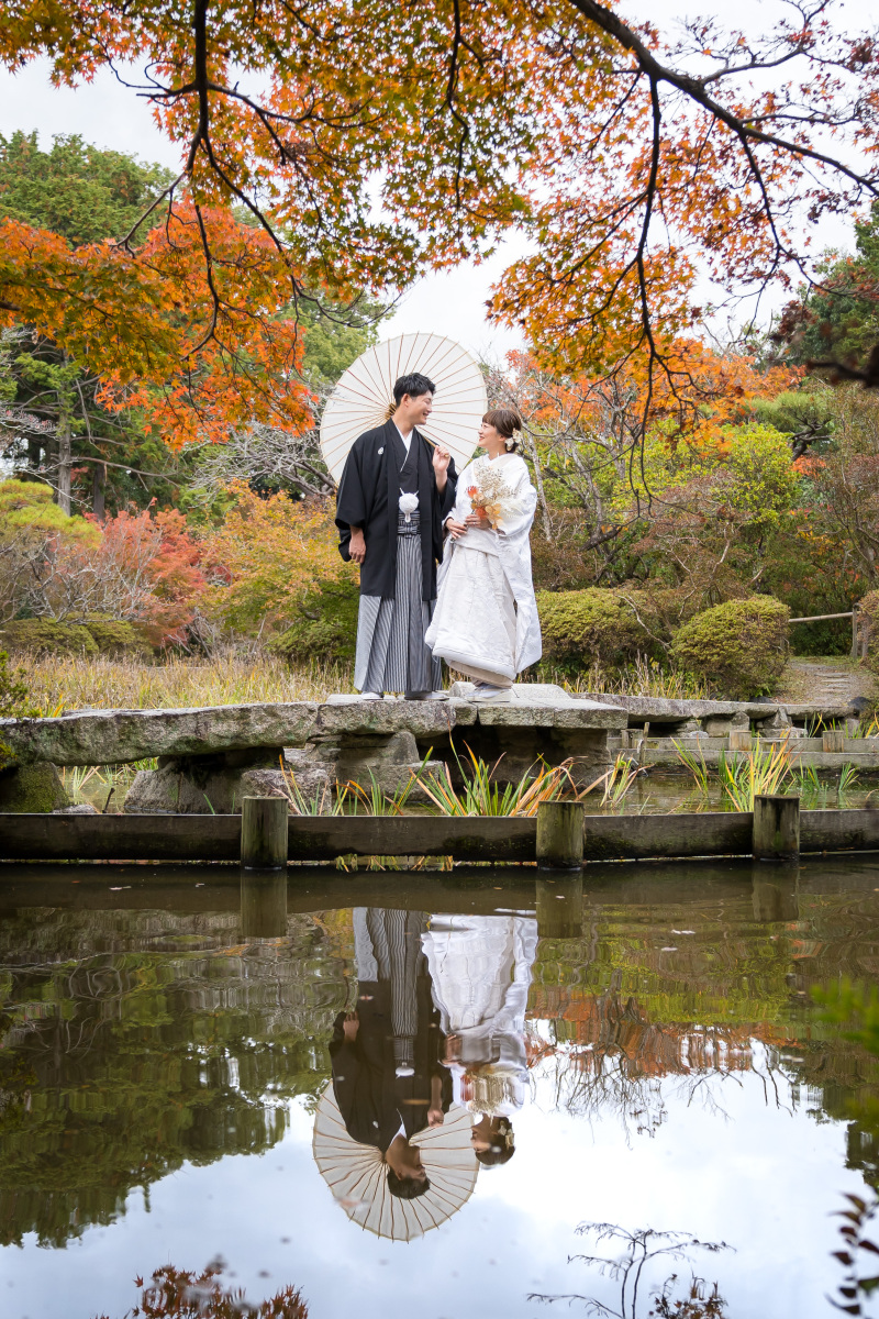 池に写るお二人