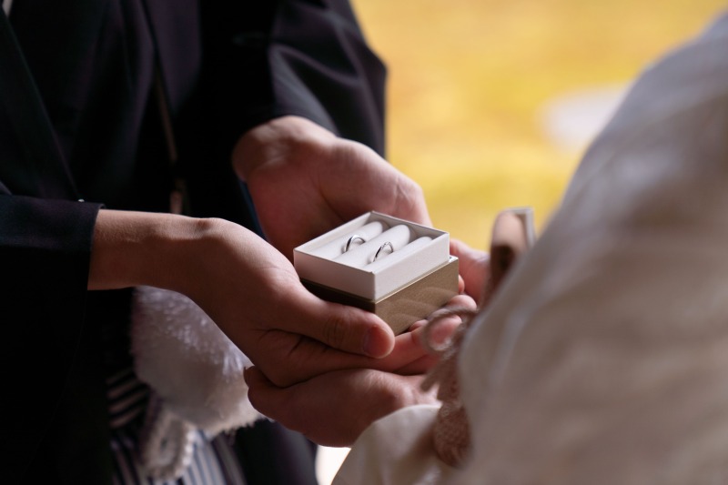 指輪ケースに指輪をいれて