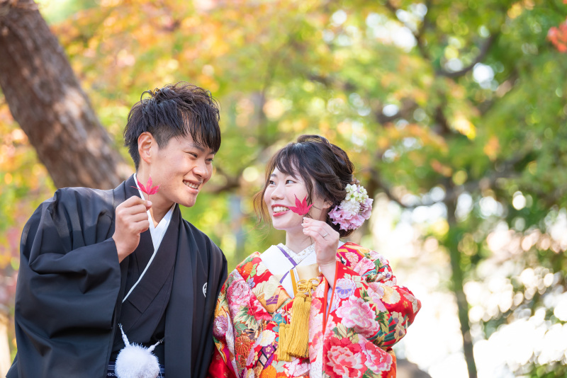 赤いもみじと♡