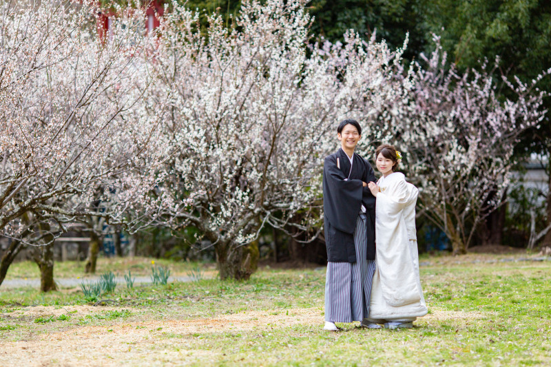 満開の梅と共に