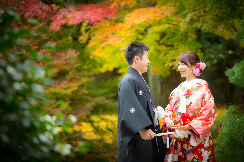 紅葉のお庭を貸し切って撮影