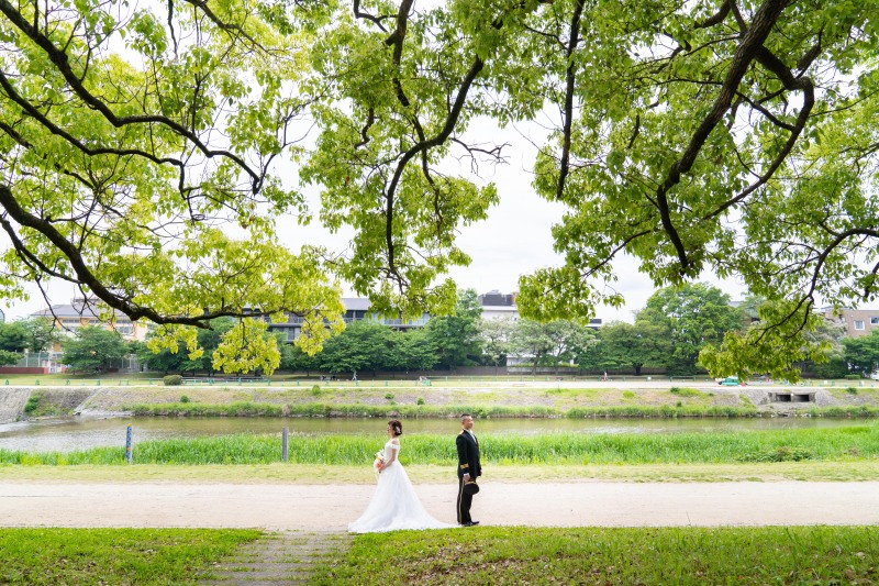 【緑の川べりと春の桜並木】鴨川