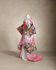 ﾋﾟﾝｸ地 花模様に鶴　　商品番号1-1192