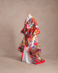 赤地格天井花車に鶴　　商品番号1-1771