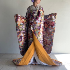 唐織浅紫秋草几帳紋　　商品番号1-1931