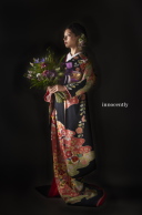 《松井青々作》黒地慶長四季花　　商品番号3-232