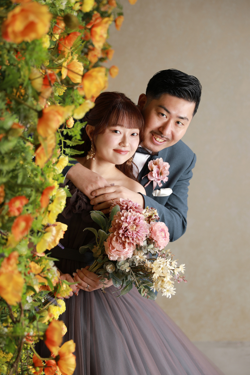 明るいオレンジ×イエローフラワーでの撮影