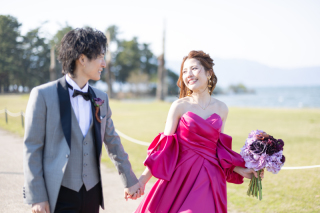 大好きな家族ペットと琵琶湖で撮影