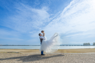 琵琶湖で前撮り撮影