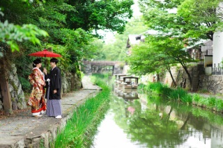 ドラマ映画のロケ地　八幡堀で撮影です
