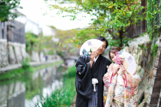 秋の気配を感じる八幡堀で撮影