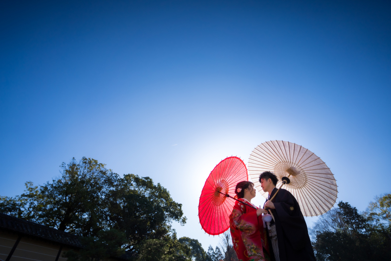 真っ青な空の下で