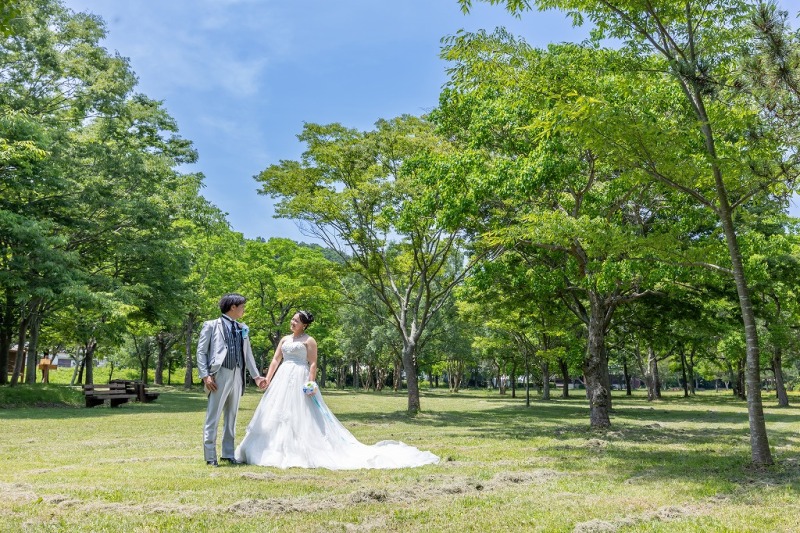 新緑となった森の中で撮影