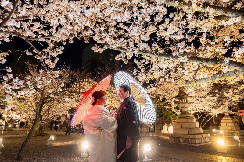 キラキラとしたライトが夜空を飾ります