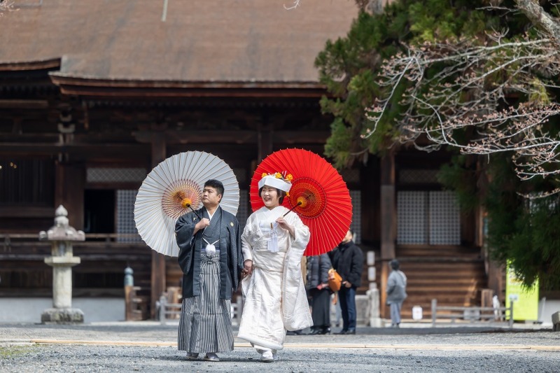 和傘を使って歩きながら撮影