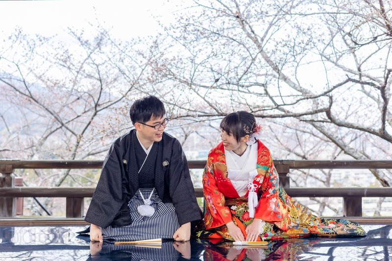 三井寺観月舞台で結婚式の前撮り