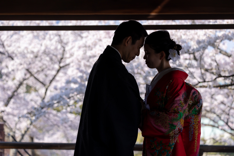 桜をバックにしたシルエットも素敵です