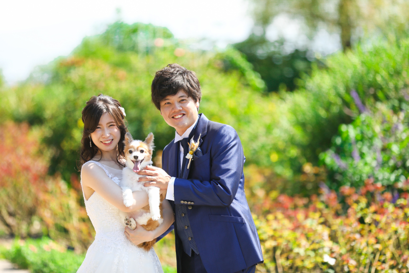 洋装を着てペットと撮影が叶います‼新郎新婦洋装衣裳・撮影・撮影データ・ヘアーメイク・アテンド