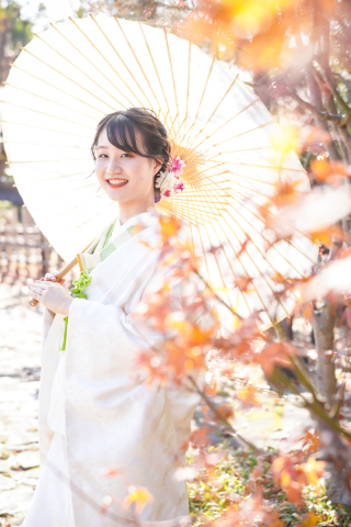 白無垢x若草緑の格子柄の掛下