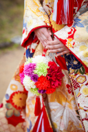 レッド&times;ライトイエロー&times;ライトグリーン和装ブーケ