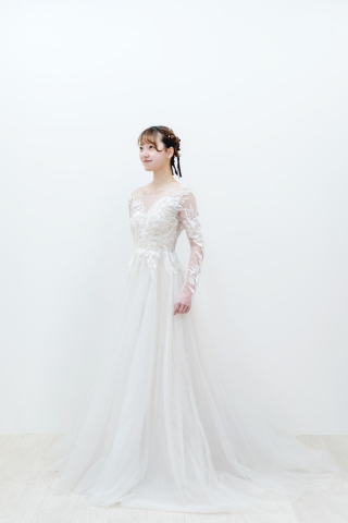 袖レース刺繍ドレス