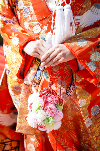 ピンク×グリーン和装ブーケ