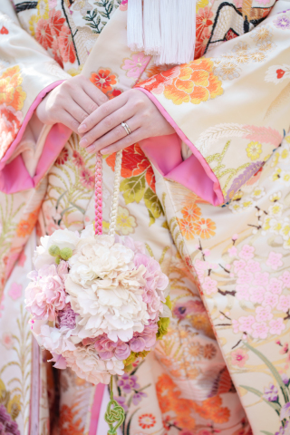 ライトピンク和装ブーケ