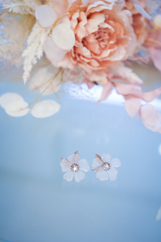 シーグラスフラワーイヤリング（シルバー）