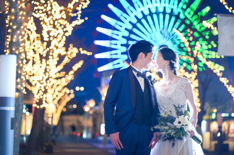 観覧車がキラキラ♡ハーバーでナイトフォト!