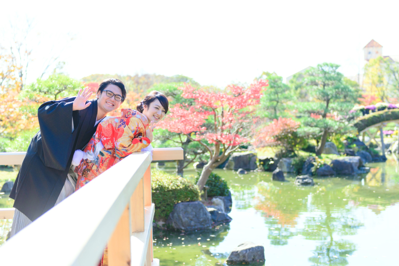 秋に彩る日本庭園で和装撮影からスタート♫
