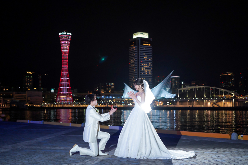 神戸の夜景を後ろにプロポーズ◎
