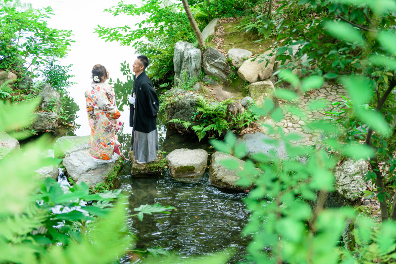 本格的な日本庭園で和装撮影。