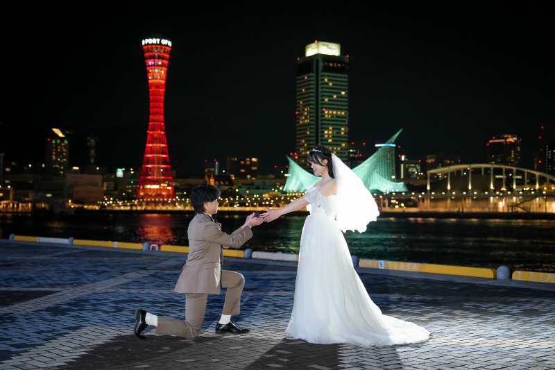 神戸の夜景をバックにプロポーズ◎