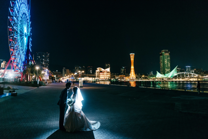 ロマンチックなハーバーランドでナイトフォト