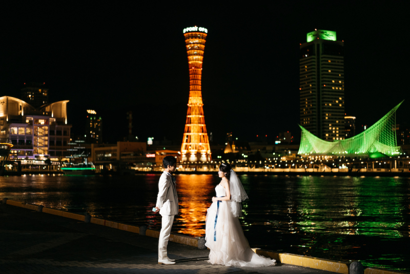 神戸の美しい夜景と一緒に撮影